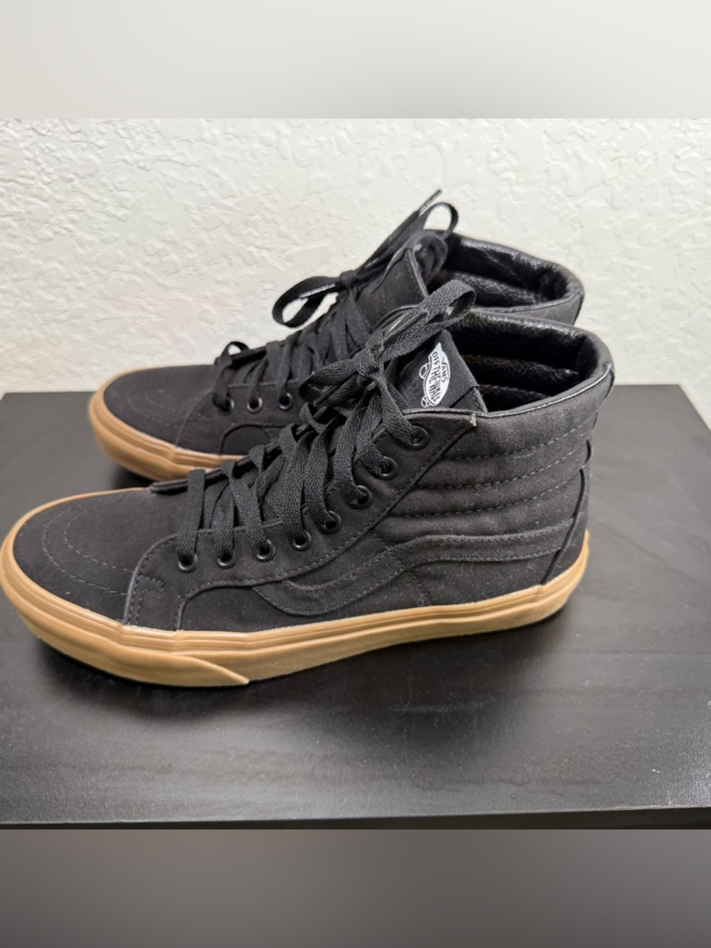 Vans Sk8-Hi Black Canvas Gum Sole High Top Sneakers - Picture 3 of 6